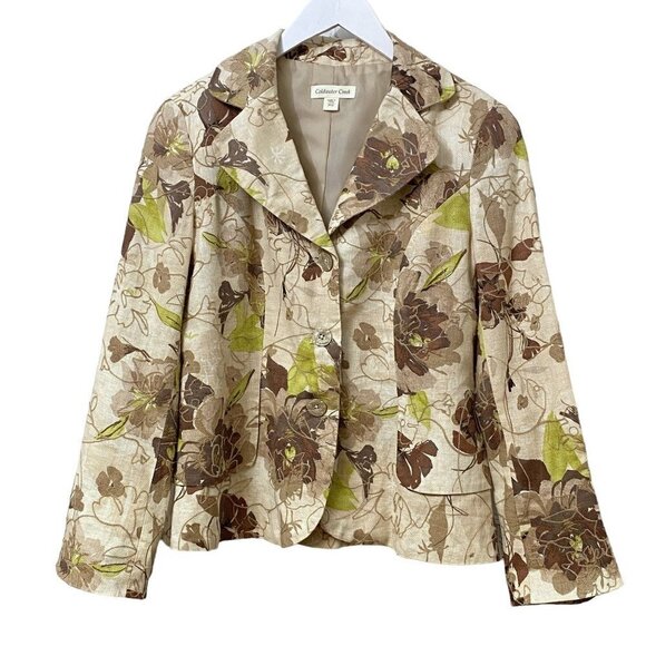 COLDWATER CREEK Floral Blazer Size 12 Petite Linen Blend Jacket - Picture 2 of 9